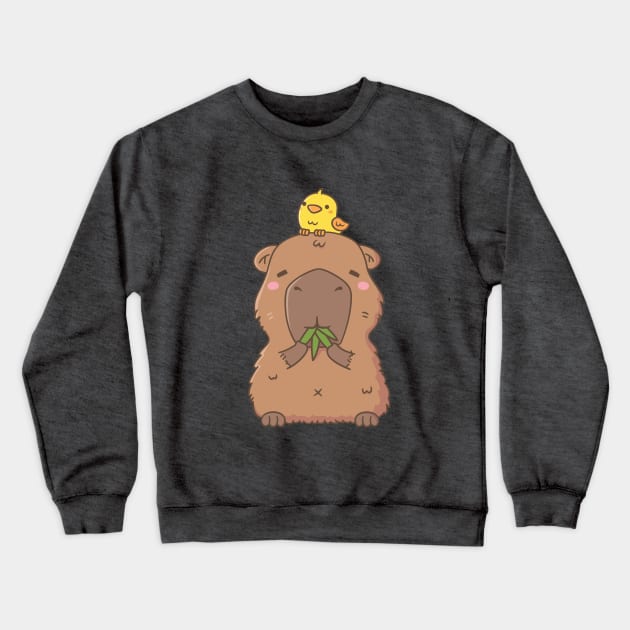 Cute Capybara with Yellow Bird Doodle Crewneck Sweatshirt by rustydoodle